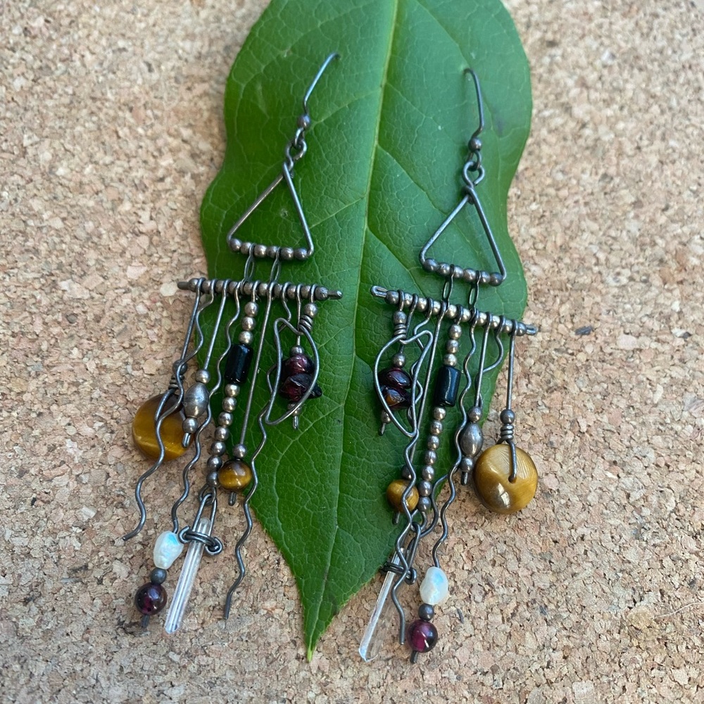 Artisan tigers eye earrings French hook dangling flirty BOHO chic jewelr… - Picture 5 of 5